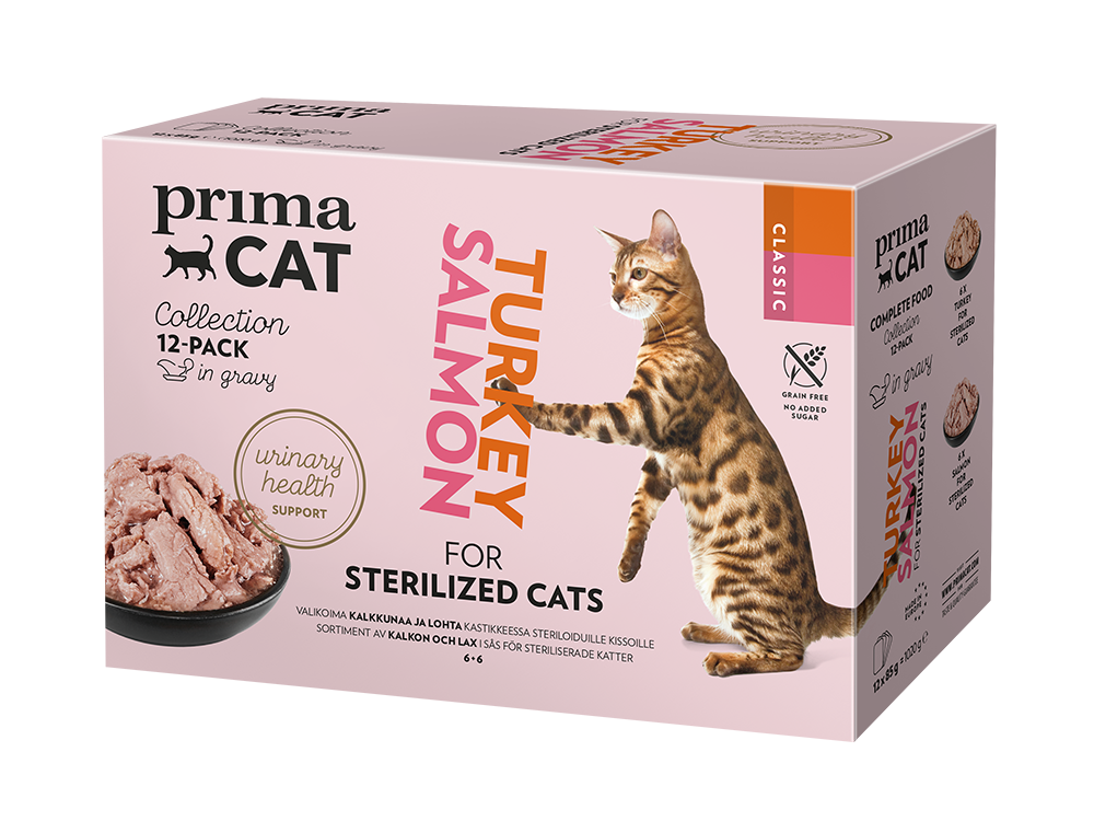 PrimaCat Classic -märkäruoka steriloiduille kissoille monipakkauksessa