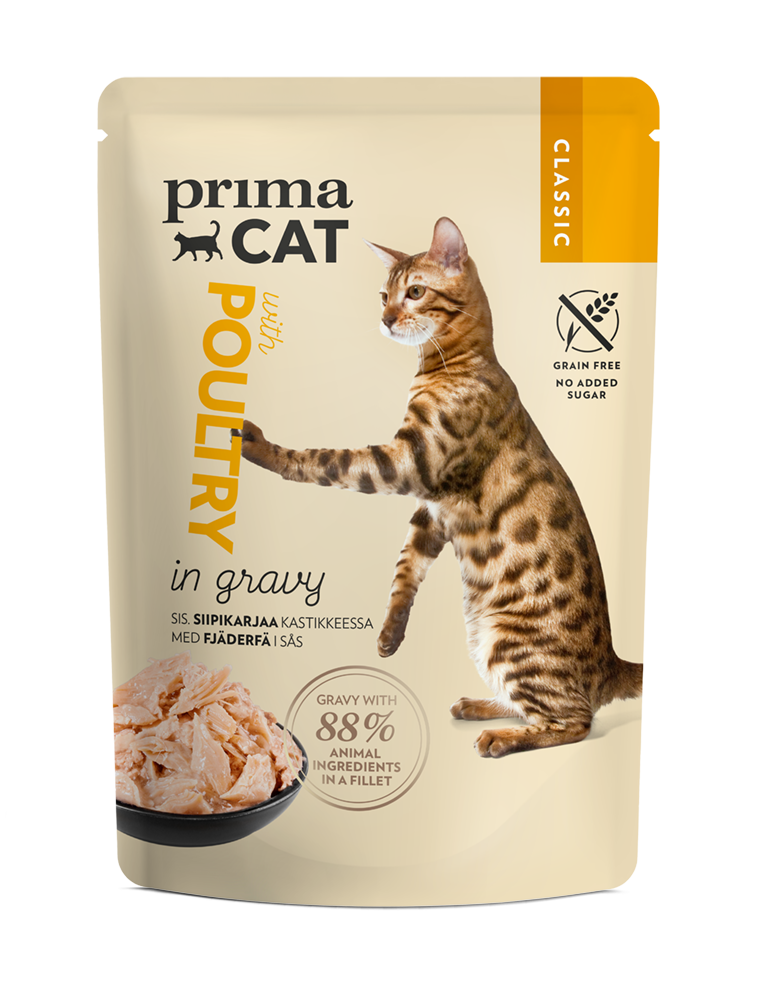 PrimaCat wet food with poultry in gravy for cats
