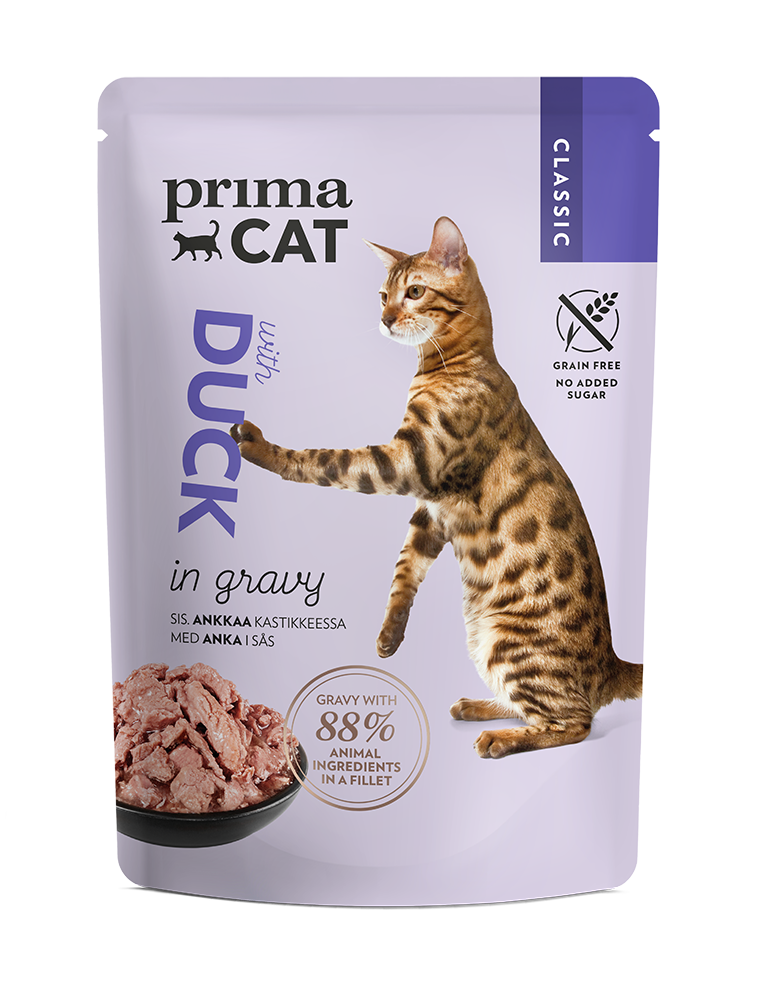 PrimaCat wet food with duck in gravy for cats