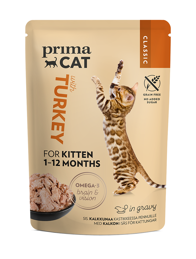 PrimaCat Classic krůtí v omáčce mokré krmivo pro koťata 