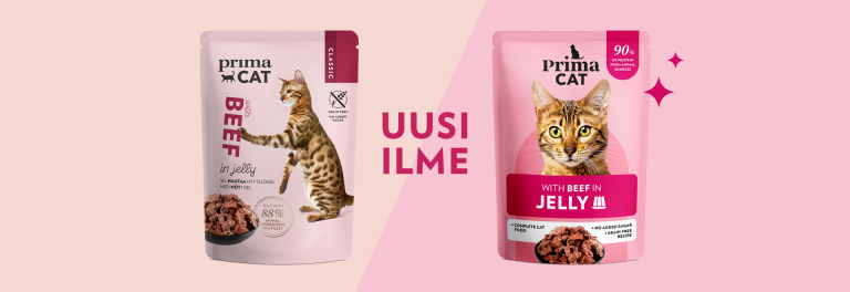 PrimaCatin vanha ja uudistunut pakkaus rinnakkain
