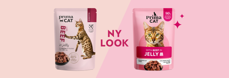 PrimaCats gamla och förnyade förpackning sida vid sida