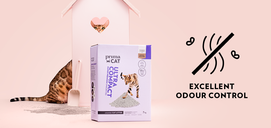 PrimaCat Ultra Compact cat litter with excellent odour control text
