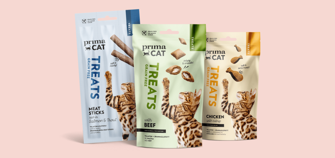 PrimaCat meaty and grain-free cat treat selection