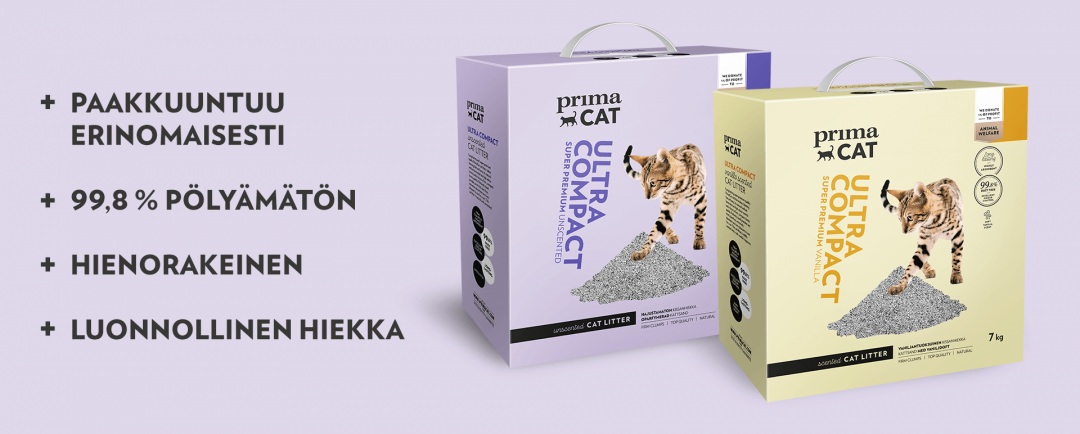 Paakkuuntuva ja lähes pölyämätön kissanhiekka PrimaCat