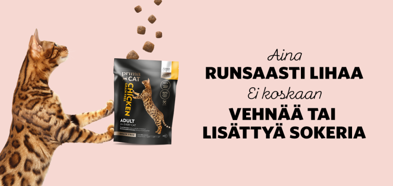 PrimaCat - aina runsaasti lihaa, ei koskaan vehnää tai lisättyä sokeria