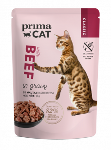 PrimaCat Classic sis. Nautaa kastikkeessa -annospussi