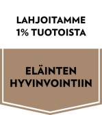 Lahjoitamme 1% tuotoista eläinten hyvinvointiin